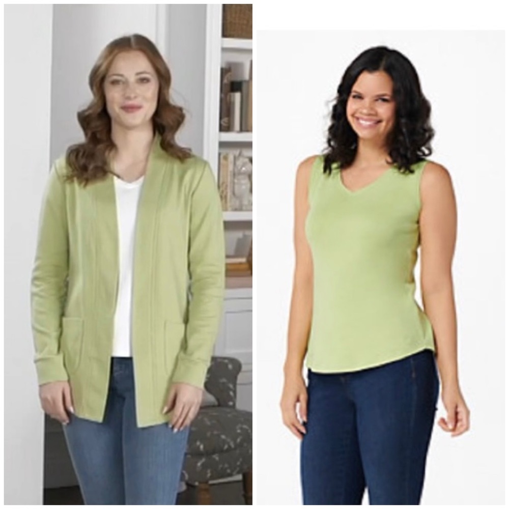 TWO PIECES Isaac Mizrahi Curved Hem Cardigan Plus FREE Tank Size: M EUC